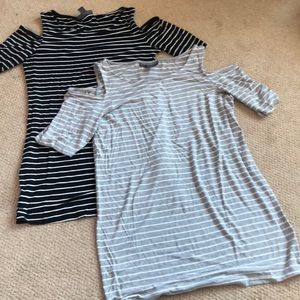 Pair of maternity open shoulder t shirts